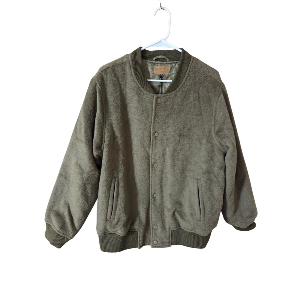 Men's/Unisex Fleece Bomber Snap-Button Jacket Olive Green Pockets XS/S NWT